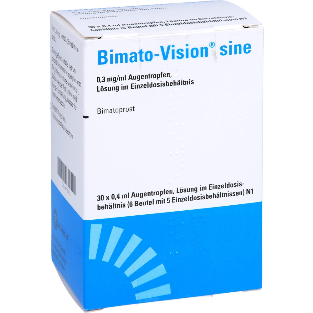 Das Produktfoto zeigt Bimato-Vision Sine 0,3 Mg/Ml Atr Lsg.I.Einzeldosis (30X0.4 ml) PZN 14232702