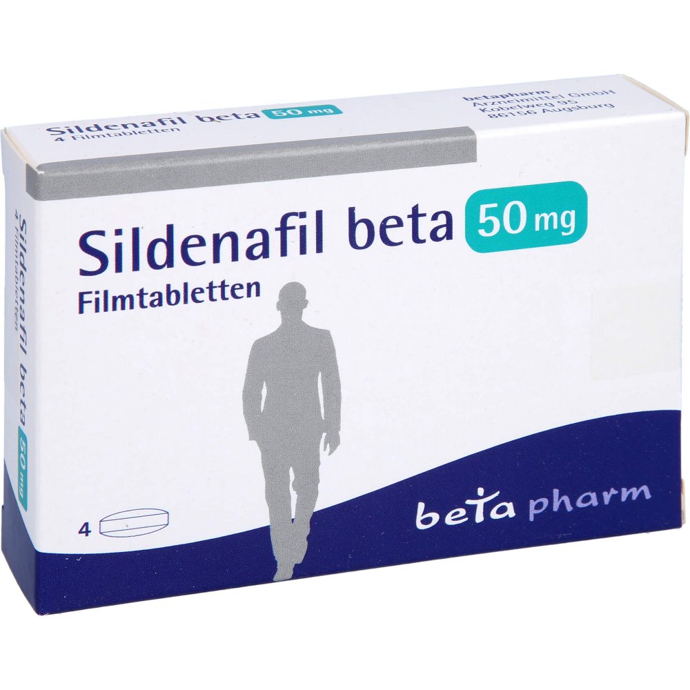 Das Produktfoto zeigt Sildenafil Beta 50 Mg Filmtabletten (4 stk) PZN 14242959