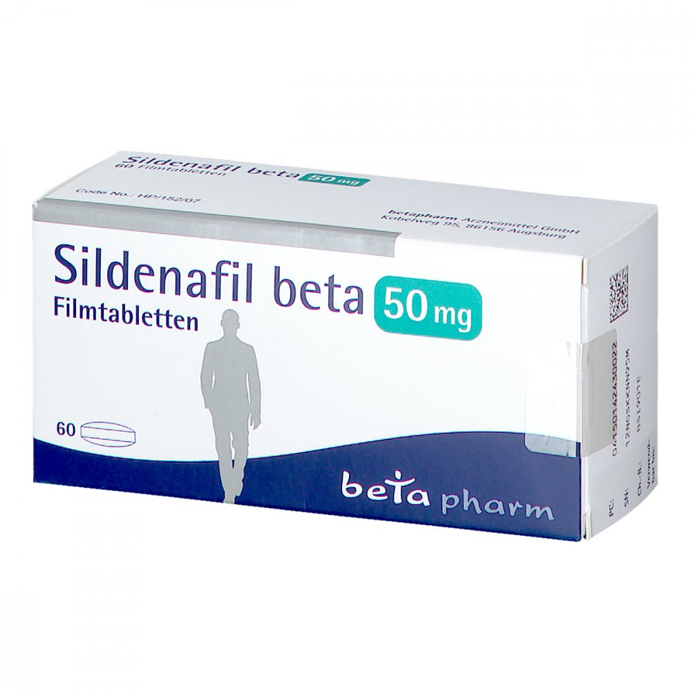 Das Produktfoto zeigt Sildenafil Beta 50 Mg Filmtabletten (60 stk) PZN 14243002