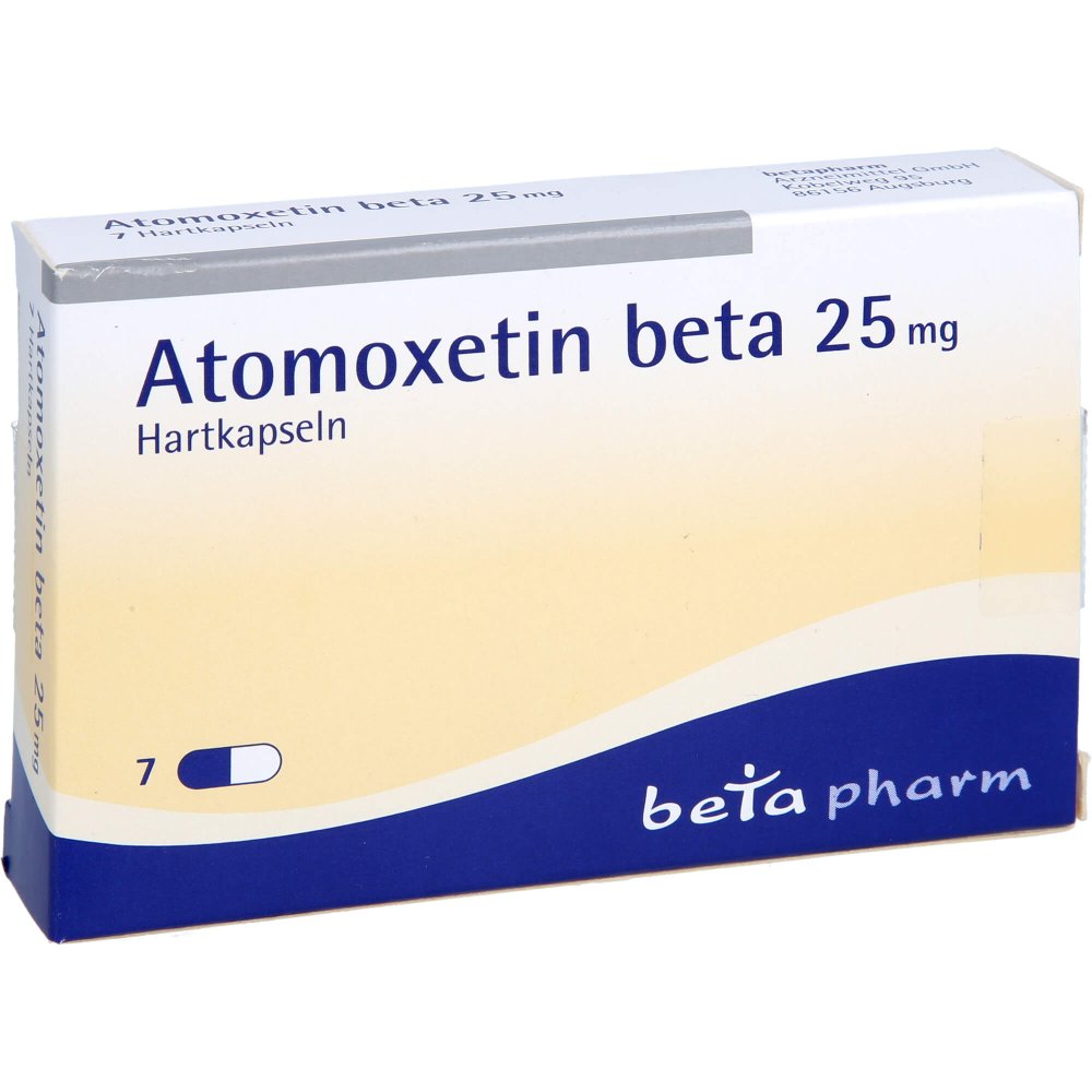 Das Produktfoto zeigt Atomoxetin Beta 25 Mg Hartkapseln (7 stk) PZN 14244071