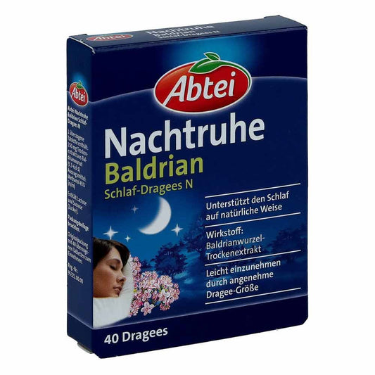 Das Produktfoto zeigt Abtei Nachtruhe Baldrian Schlaf-Dragees N (40 stk) PZN 14254282