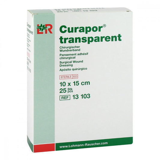 Das Produktfoto zeigt Curapor Wundverband Steril Transparent 10x15 Cm (25 stk) PZN 14258529