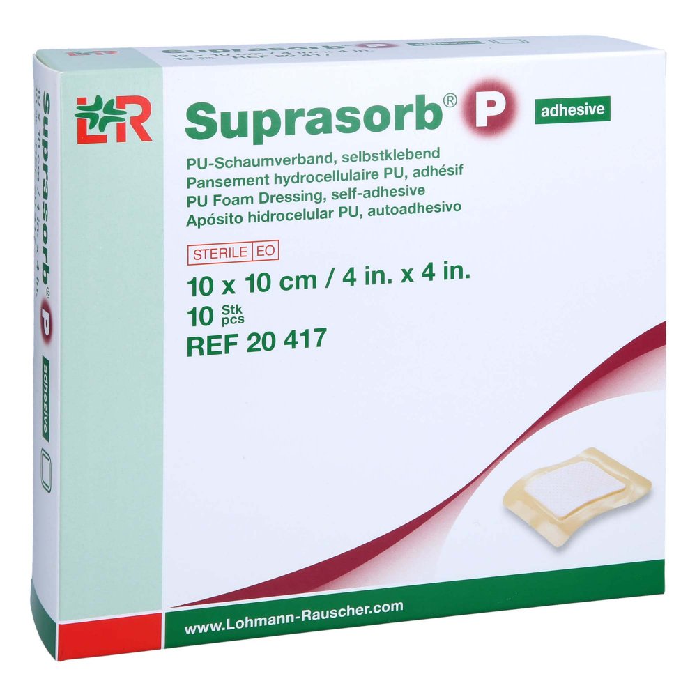 Das Produktfoto zeigt Suprasorb P Pu-Schaumv.Selbstklebend 10x10 Cm (10 stk) PZN 14258618