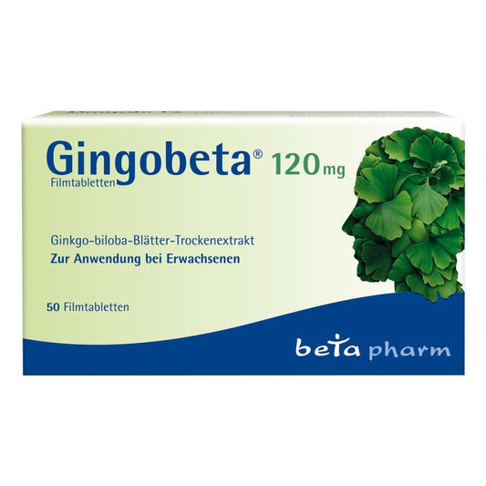 Das Produktfoto zeigt Gingobeta 120 Mg Filmtabletten (50 stk) PZN 14259701