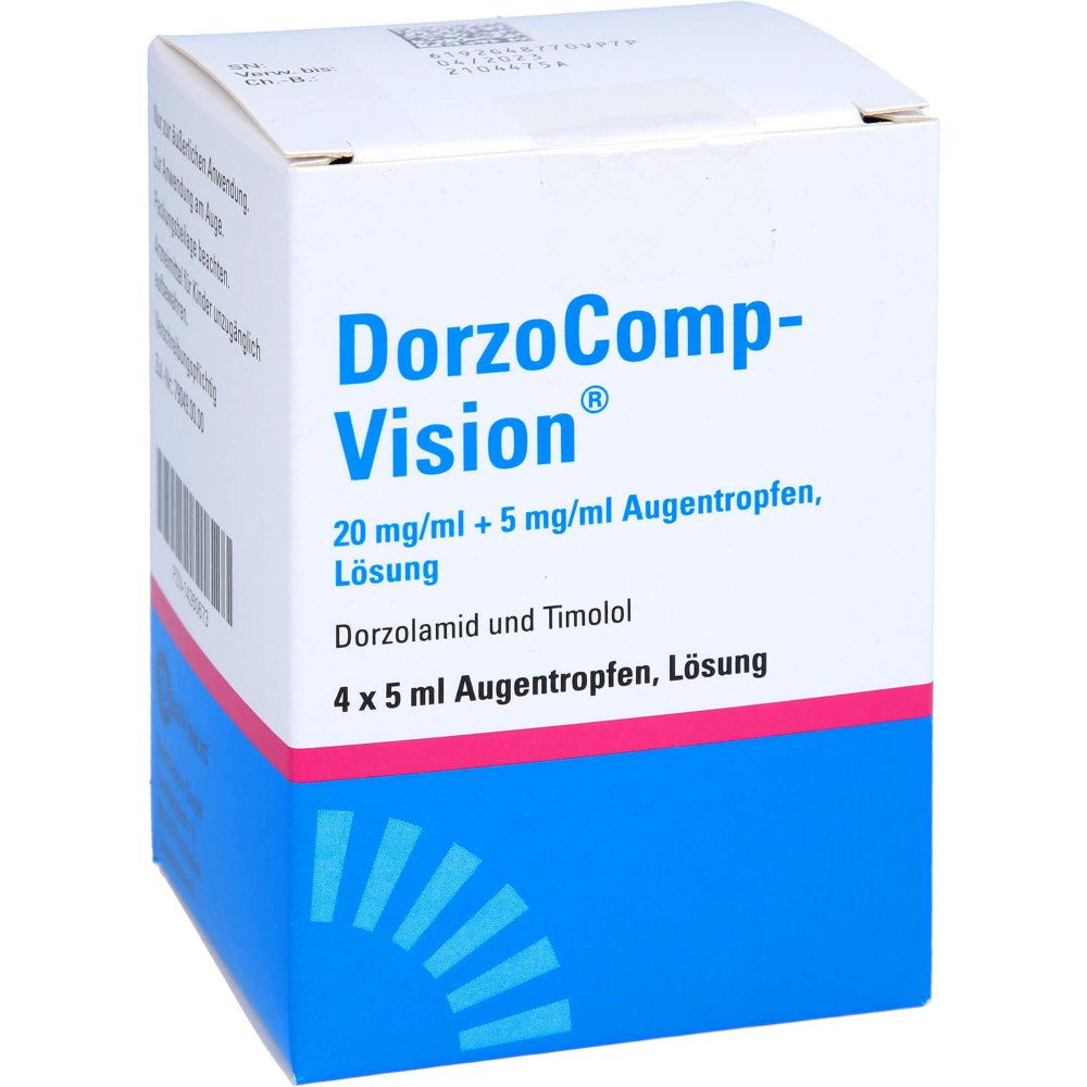 Das Produktfoto zeigt Dorzocomp-Vision 20 Mg/Ml + 5 Mg/Ml Augentropfen (4X5 ml) PZN 14260673