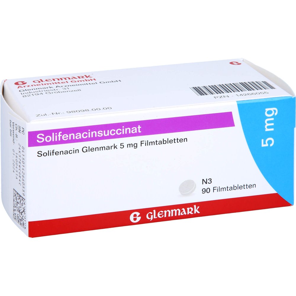 Das Produktfoto zeigt Solifenacin Glenmark 5 Mg Filmtabletten (90 stk) PZN 14266055
