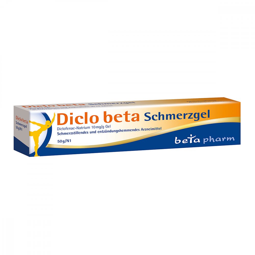 Das Produktfoto zeigt Diclo Beta Schmerzgel (50 g) PZN 14272340