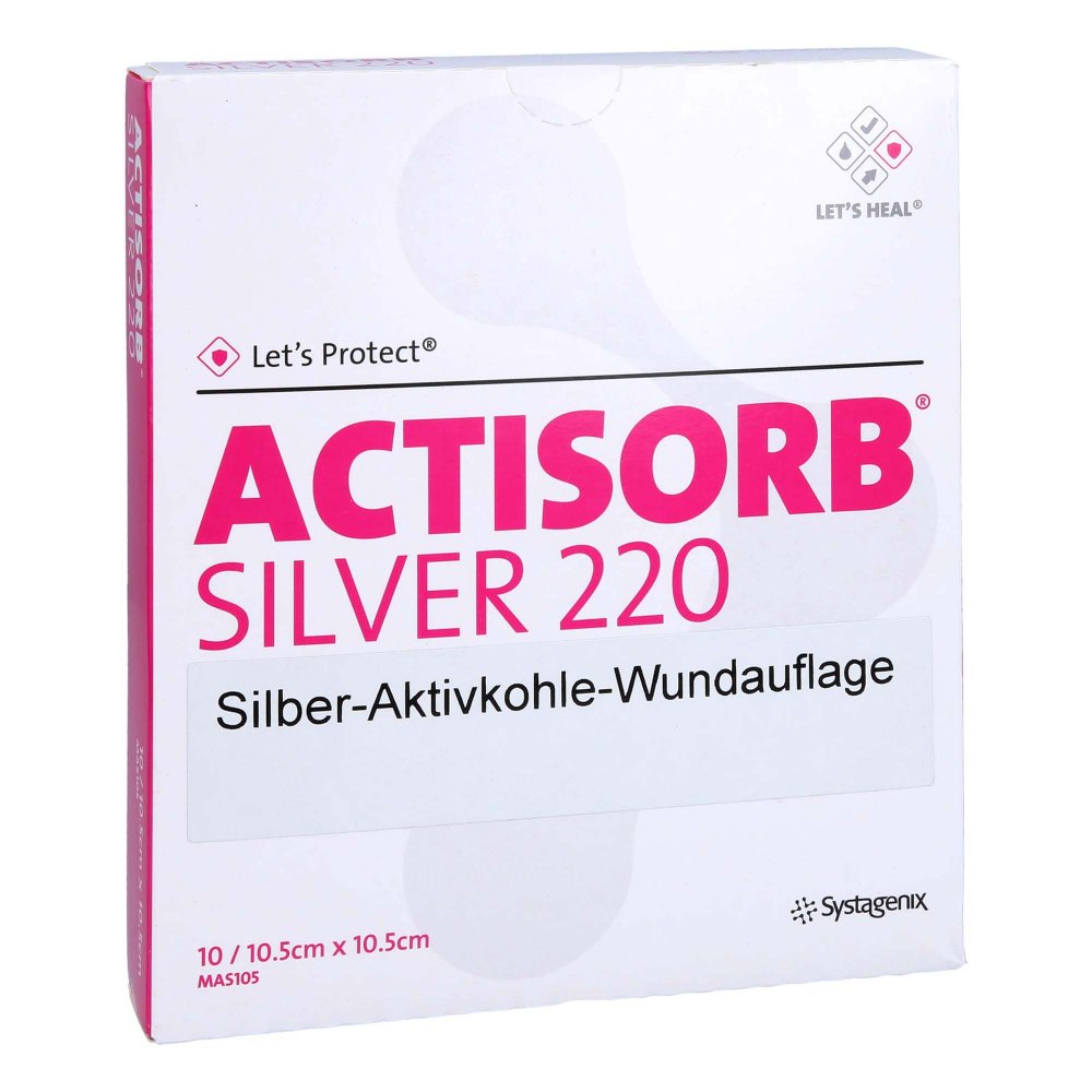 Das Produktfoto zeigt Actisorb 220 Silver 10,5x10,5 Cm Steril Kompressen (10 stk) PZN 14275516
