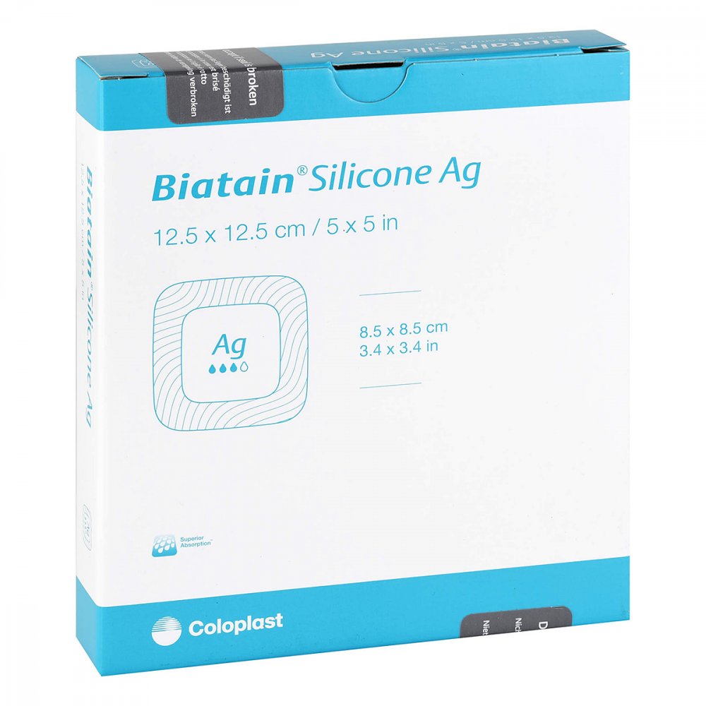 Das Produktfoto zeigt Biatain Silicone Ag Schaumverband 12,5x12,5 Cm (5 stk) PZN 14278762