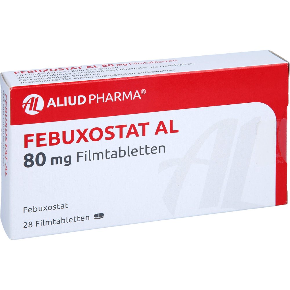 Das Produktfoto zeigt Febuxostat Al 80 Mg Filmtabletten (28 stk) PZN 14286448