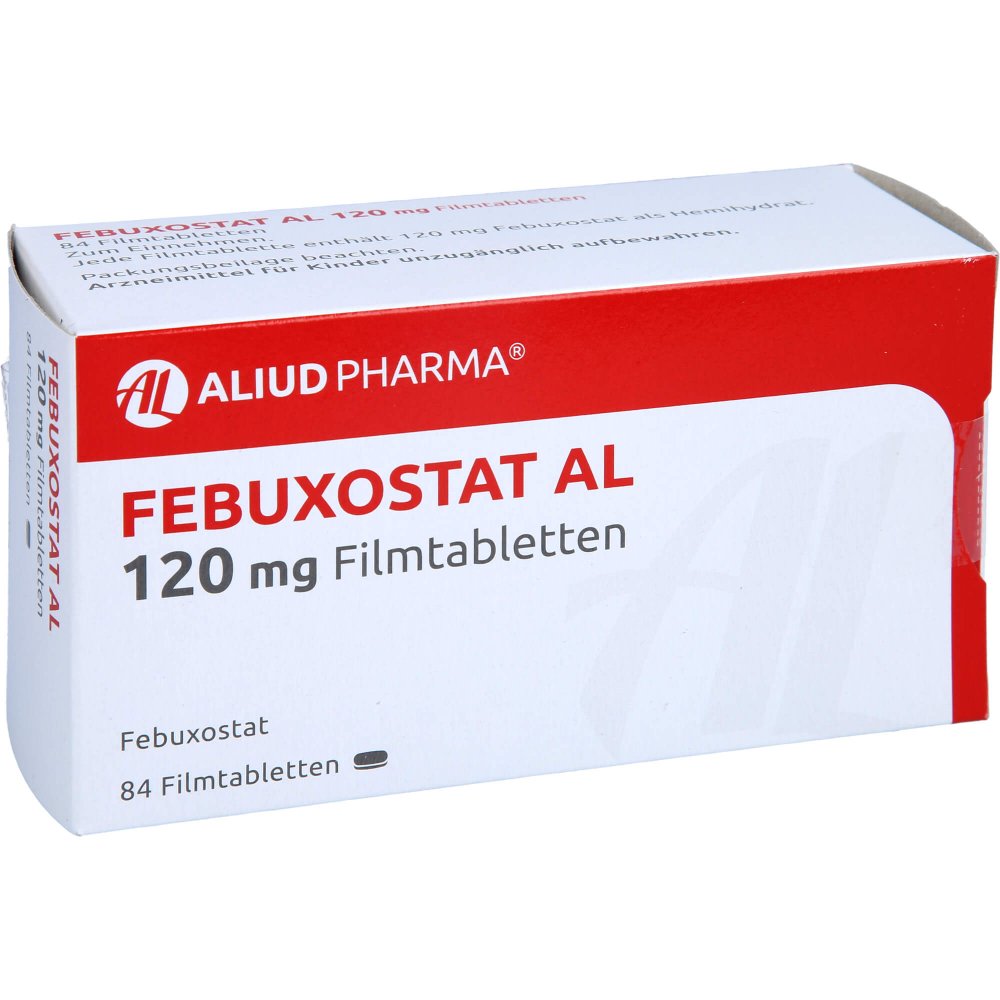 Das Produktfoto zeigt Febuxostat Al 120 Mg Filmtabletten (84 stk) PZN 14286508