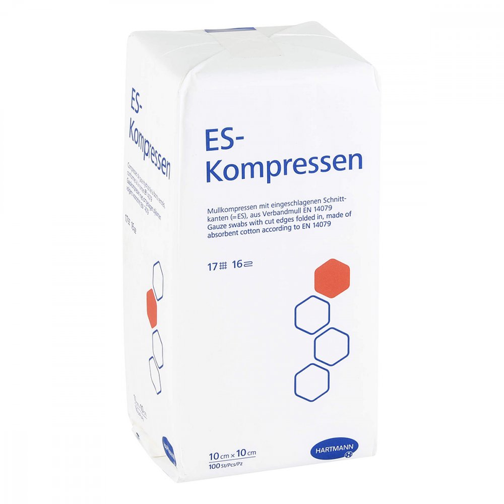 Das Produktfoto zeigt Es-Kompressen Unsteril 10x10 Cm 16fach (100 stk) PZN 14289725