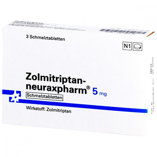 Das Produktfoto zeigt Zolmitriptan-Neuraxpharm 5 Mg Schmelztabletten (3 stk) PZN 14290036