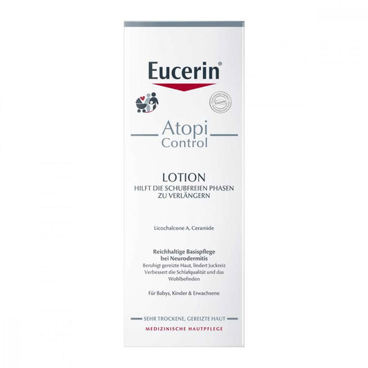 Das Produktfoto zeigt Eucerin Atopicontrol Lotion Promogröße (250 ml) PZN 14290906