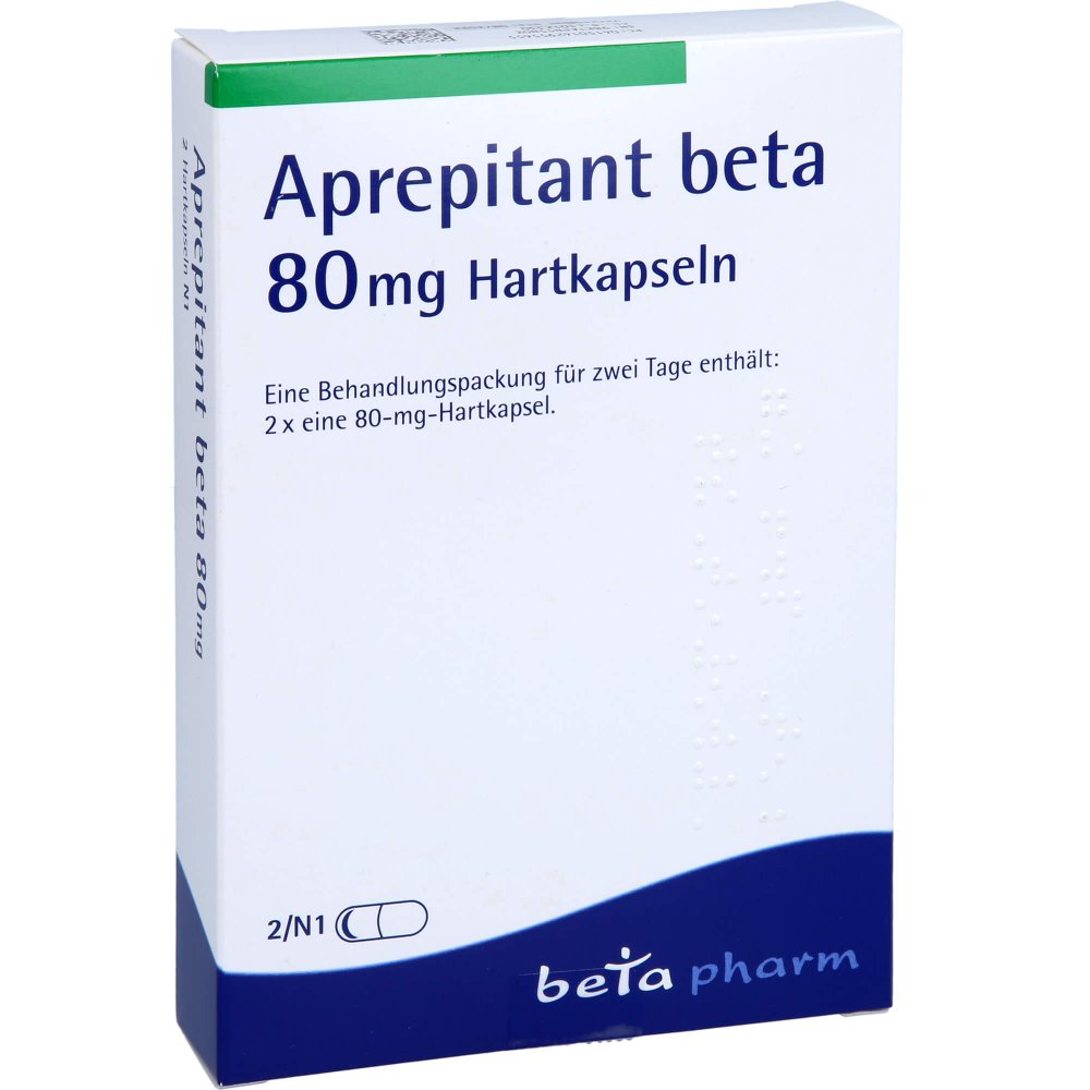 Das Produktfoto zeigt Aprepitant Beta 80 Mg Hartkapseln (2 stk) PZN 14295565