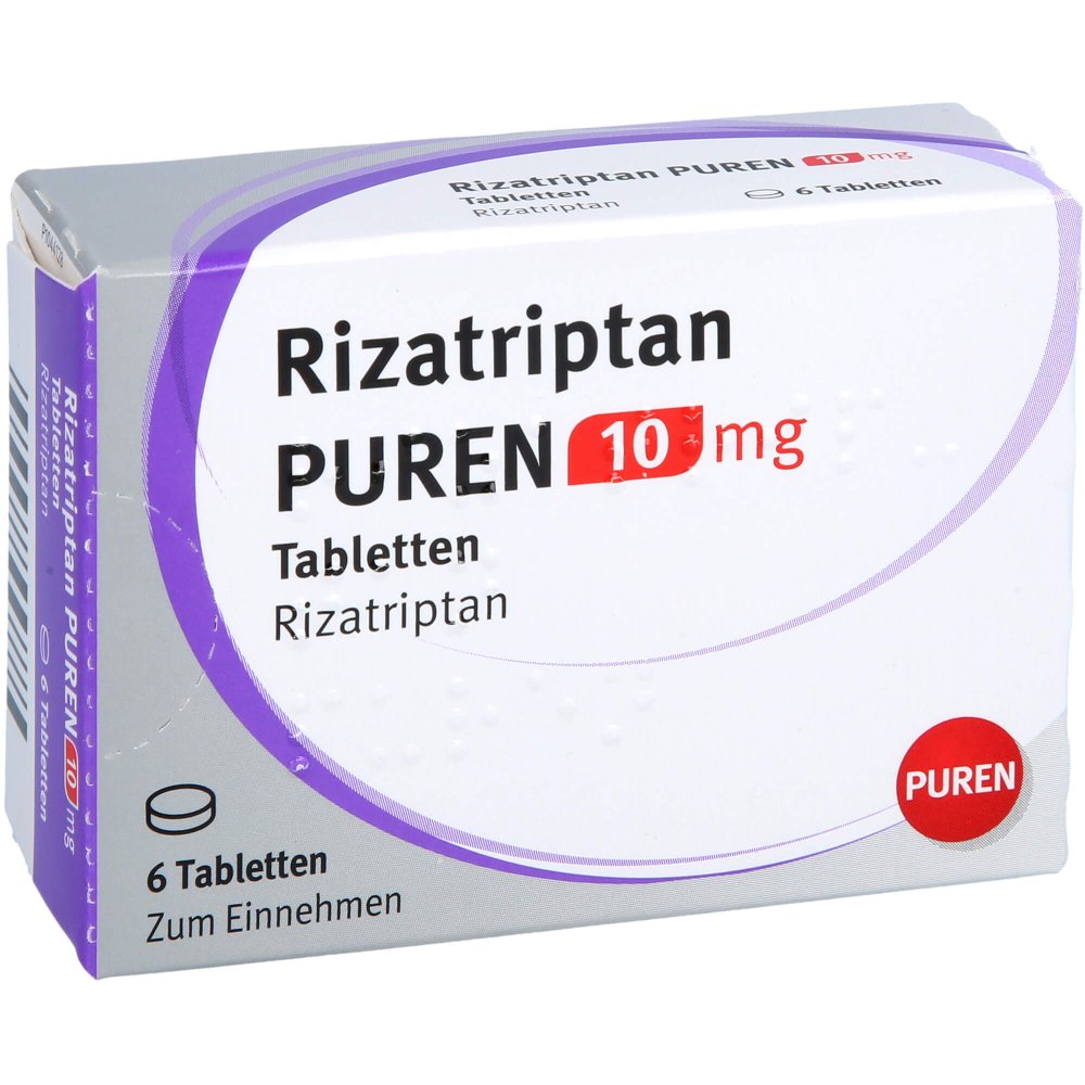 Das Produktfoto zeigt Rizatriptan Puren 10 Mg Tabletten (6 stk) PZN 14299126