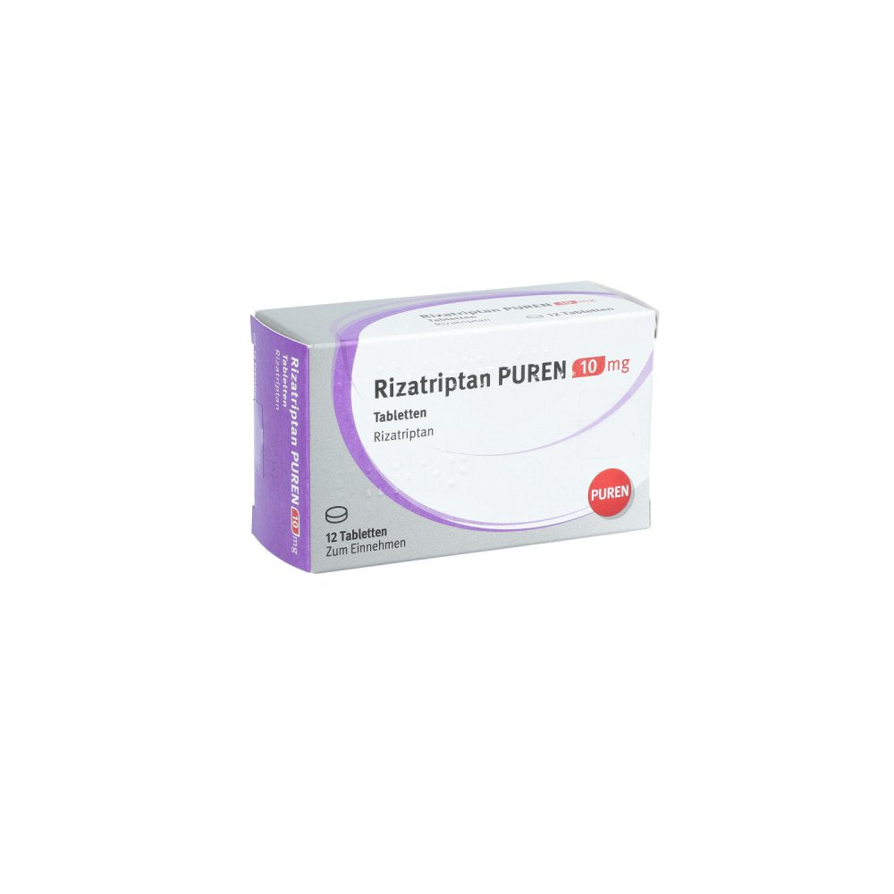 Das Produktfoto zeigt Rizatriptan Puren 10 Mg Tabletten (12 stk) PZN 14299132