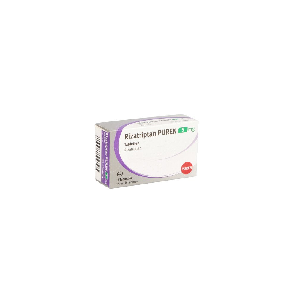 Das Produktfoto zeigt Rizatriptan Puren 5 Mg Tabletten (3 stk) PZN 14299244