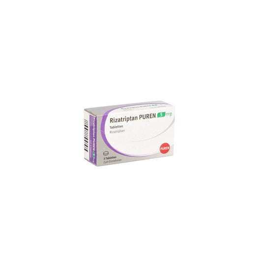 Das Produktfoto zeigt Rizatriptan Puren 5 Mg Tabletten (3 stk) PZN 14299244