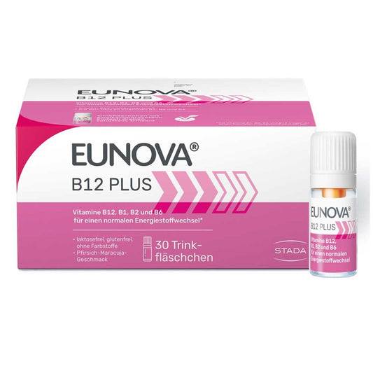 Das Produktfoto zeigt Eunova B12 Plus Trinkfläschchen (30X8 ml) PZN 14299942