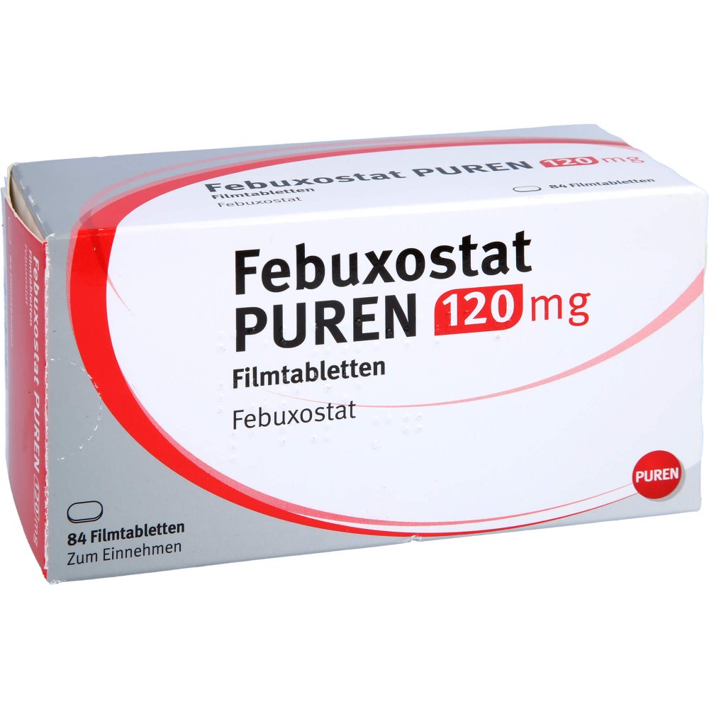Das Produktfoto zeigt Febuxostat Puren 120 Mg Filmtabletten (84 stk) PZN 14304643