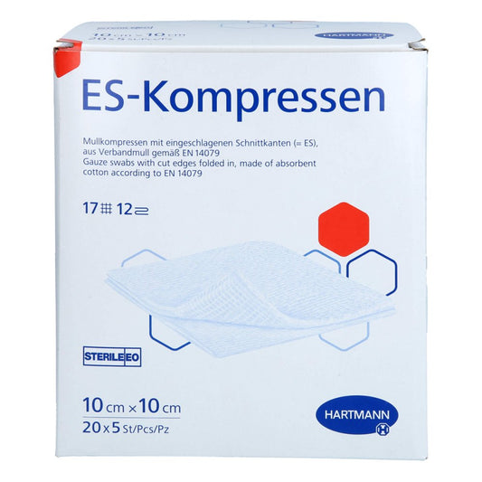 Das Produktfoto zeigt Es-Kompressen Steril 10x10 Cm Großpackung (20X5 stk) PZN 14306837