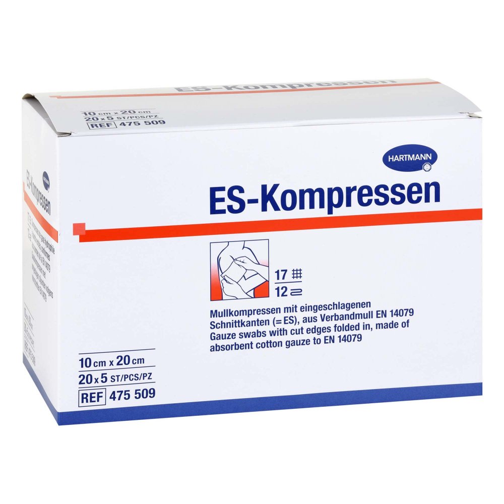 Das Produktfoto zeigt Es-Kompressen Steril 10x20 Cm Großpackung (20X5 stk) PZN 14306866