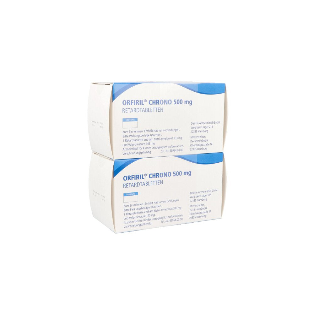Das Produktfoto zeigt Orfiril Chrono 500 Mg Retardtabletten (2X100 stk) PZN 14308121