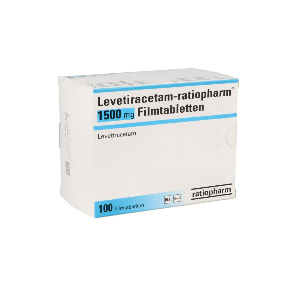 Das Produktfoto zeigt Levetiracetam-Ratiopharm 1500 Mg Filmtabletten (100 stk) PZN 14310388