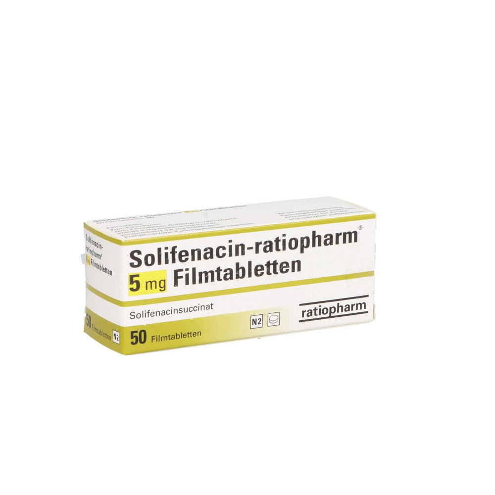 Das Produktfoto zeigt Solifenacin-Ratiopharm 5 Mg Filmtabletten (50 stk) PZN 14323830