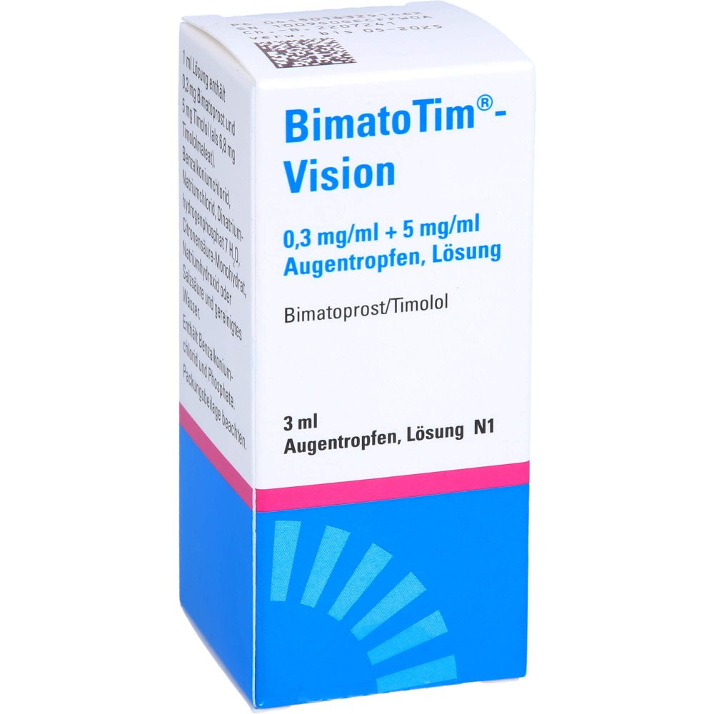 Das Produktfoto zeigt Bimatotim-Vision 0,3 Mg/Ml + 5 Mg/Ml Augentr.Lsg. (3 ml) PZN 14329146