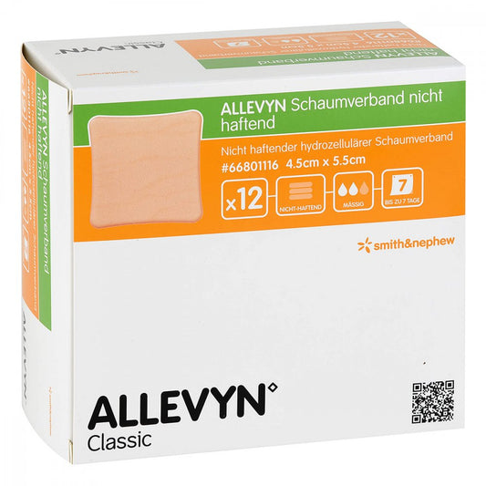 Das Produktfoto zeigt Allevyn Schaumverband 4,5x5,5 Cm Nicht Haftend (12 stk) PZN 14329376
