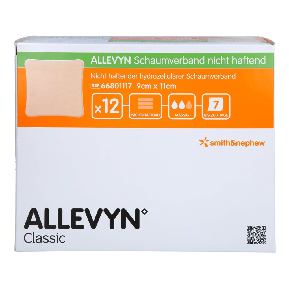 Das Produktfoto zeigt Allevyn Schaumverband 9x11 Cm Nicht Haftend (12 stk) PZN 14329471