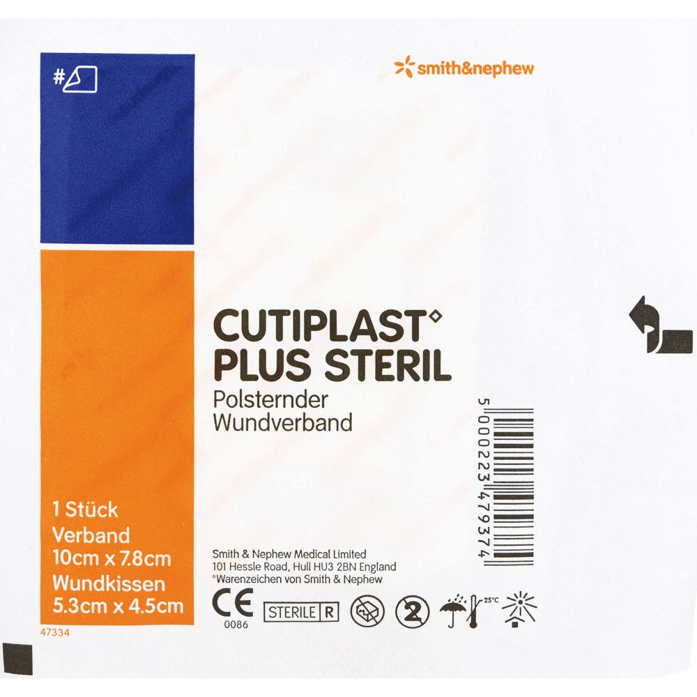 Das Produktfoto zeigt Cutiplast Plus Steril 7,8x10 Cm Verband (55 stk) PZN 14329583