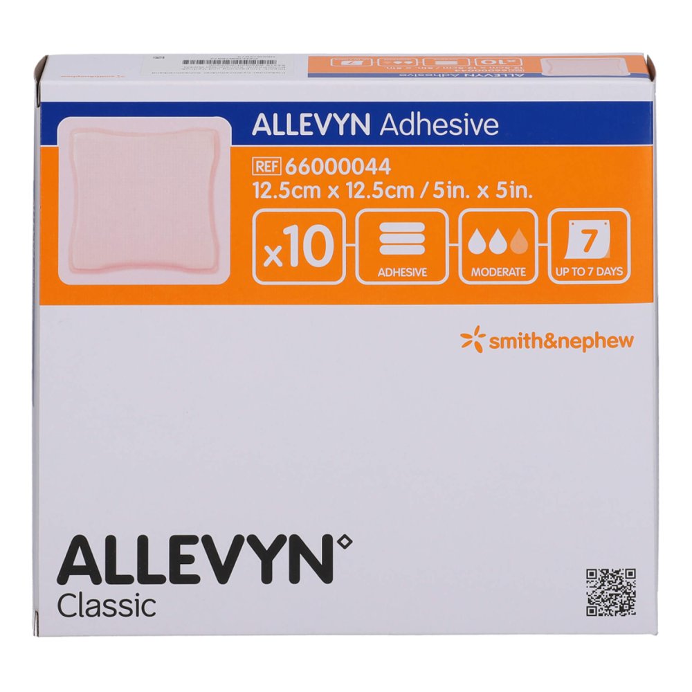 Das Produktfoto zeigt Allevyn Adhesive 12,5x12,5 Cm Haftende Wundauflage (10 stk) PZN 14329815