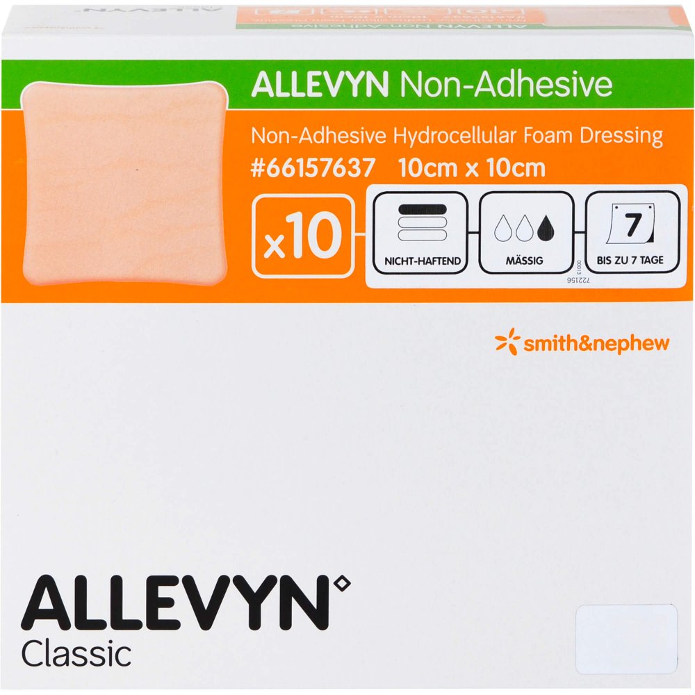 Das Produktfoto zeigt Allevyn Non Adhesive 10x10 Cm Wundverband (10 stk) PZN 14329867
