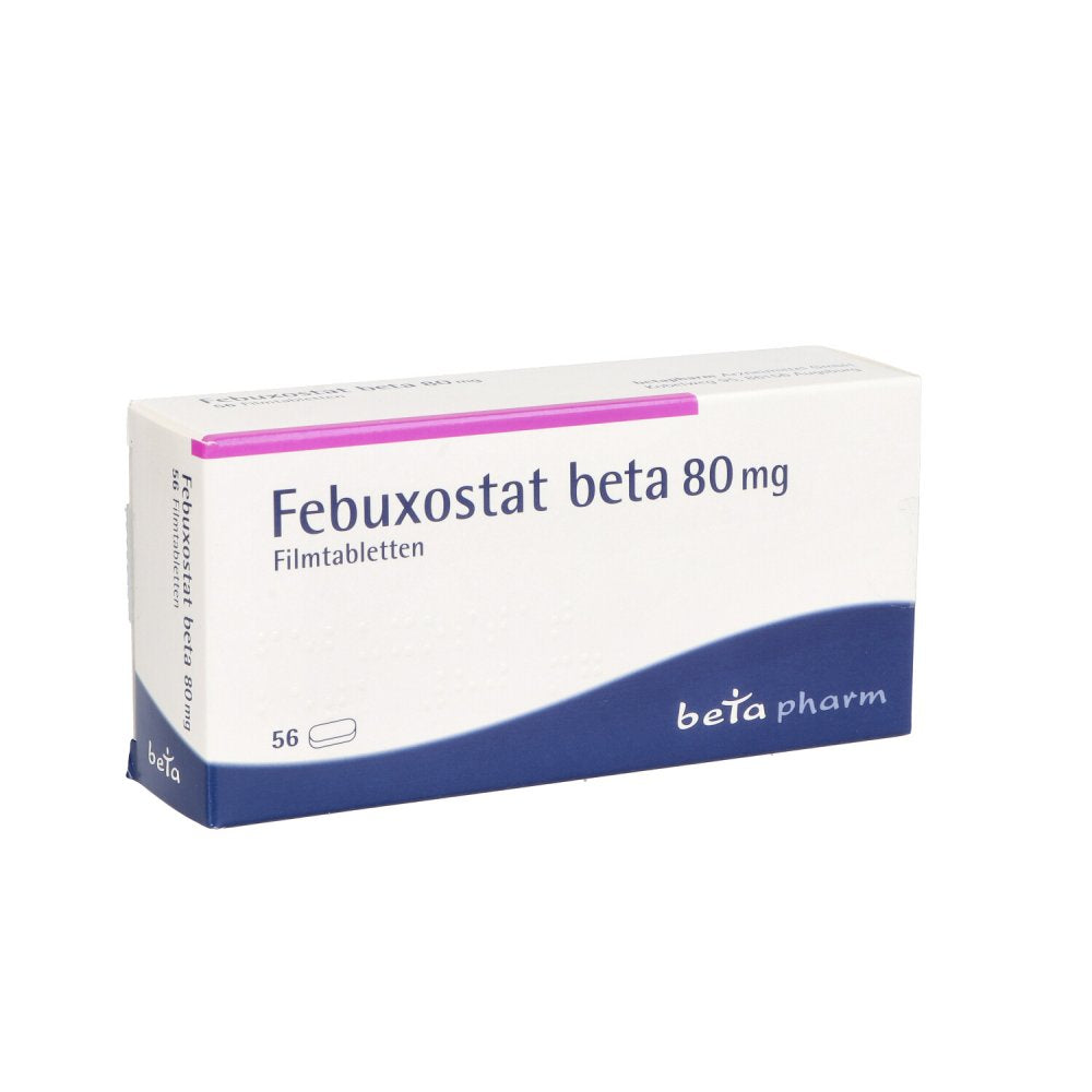 Das Produktfoto zeigt Febuxostat Beta 80 Mg Filmtabletten (56 stk) PZN 14330907