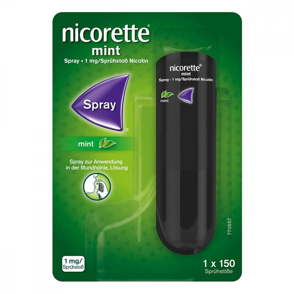 Das Produktfoto zeigt Nicorette Mint Spray 1 Mg/Sprühstoß (1 stk) PZN 14333260
