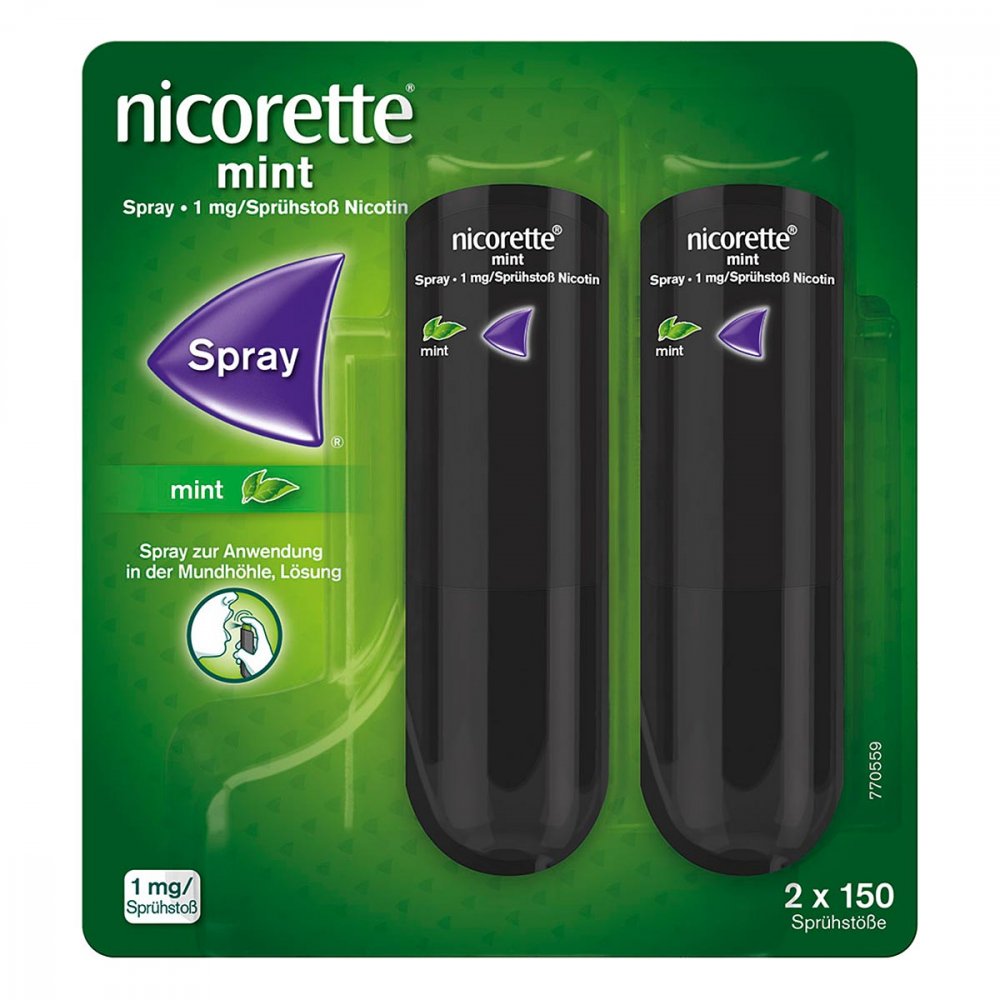 Das Produktfoto zeigt Nicorette Mint Spray 1 Mg/Sprühstoß (2 stk) PZN 14333277