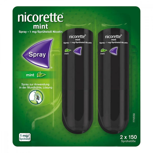 Das Produktfoto zeigt Nicorette Mint Spray 1 Mg/Sprühstoß (2 stk) PZN 14333277