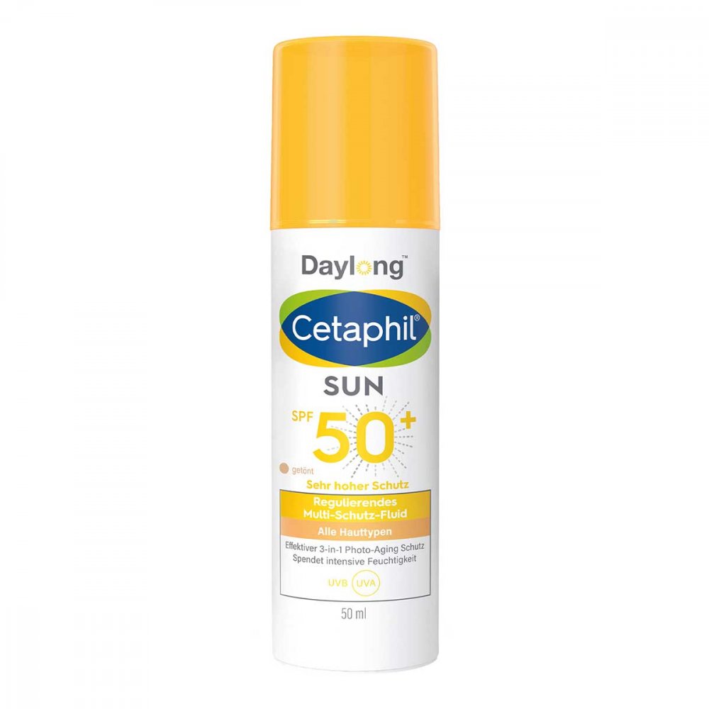 Das Produktfoto zeigt Cetaphil Sun Daylong Spf 50+ Reg.Ms-Fluid Ges.Getö (50 ml) PZN 14350910