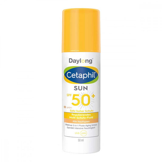 Das Produktfoto zeigt Cetaphil Sun Daylong Spf 50+ Reg.Ms-Fluid Ges.Getö (50 ml) PZN 14350910