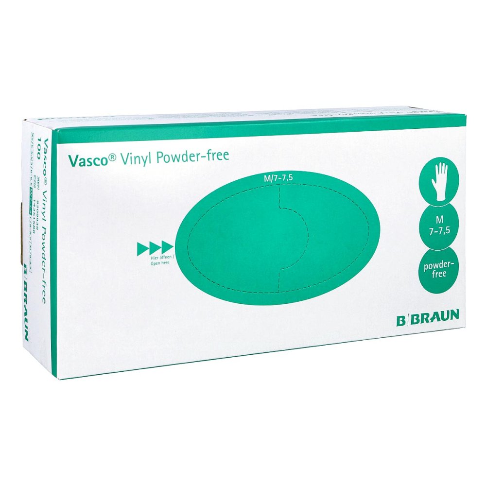 Das Produktfoto zeigt Vasco Vinyl Powderfree Unt.Handsch.Unsteril M (100 stk) PZN 14351588