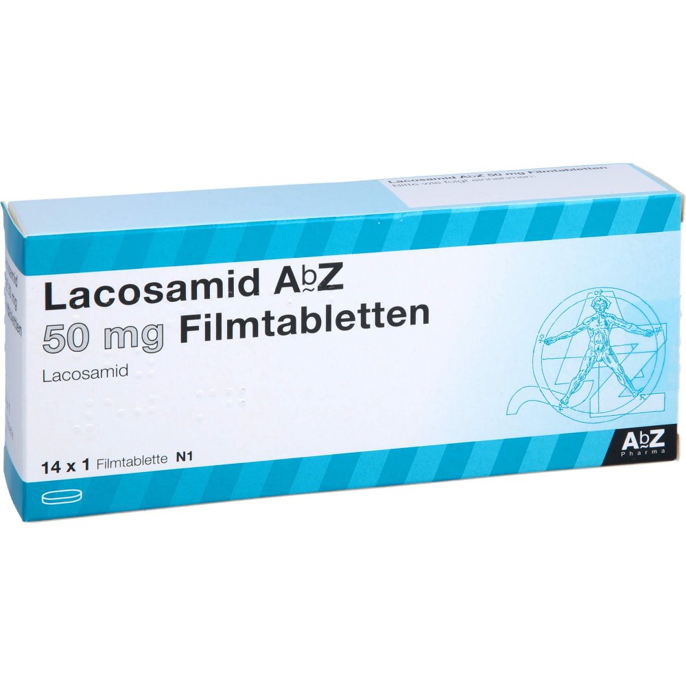 Das Produktfoto zeigt Lacosamid Abz 50 Mg Filmtabletten (14 stk) PZN 14352323