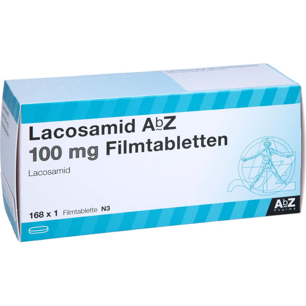Das Produktfoto zeigt Lacosamid Abz 100 Mg Filmtabletten (168 stk) PZN 14352381
