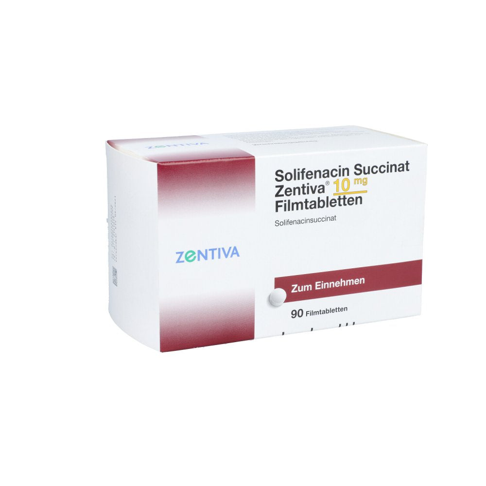 Das Produktfoto zeigt Solifenacin Succinat Zentiva 10 Mg Filmtabletten (90 stk) PZN 14358403