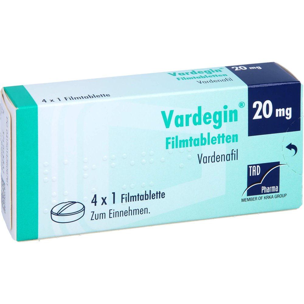 Das Produktfoto zeigt Vardegin 20 Mg Filmtabletten (4 stk) PZN 14360676