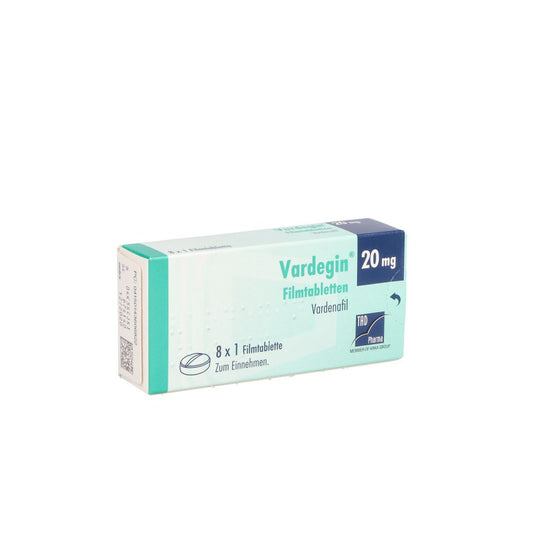 Das Produktfoto zeigt Vardegin 20 Mg Filmtabletten (8 stk) PZN 14360682