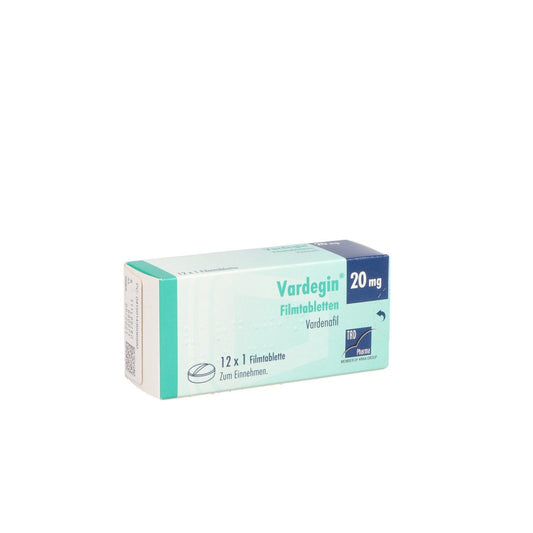 Das Produktfoto zeigt Vardegin 20 Mg Filmtabletten (12 stk) PZN 14360699