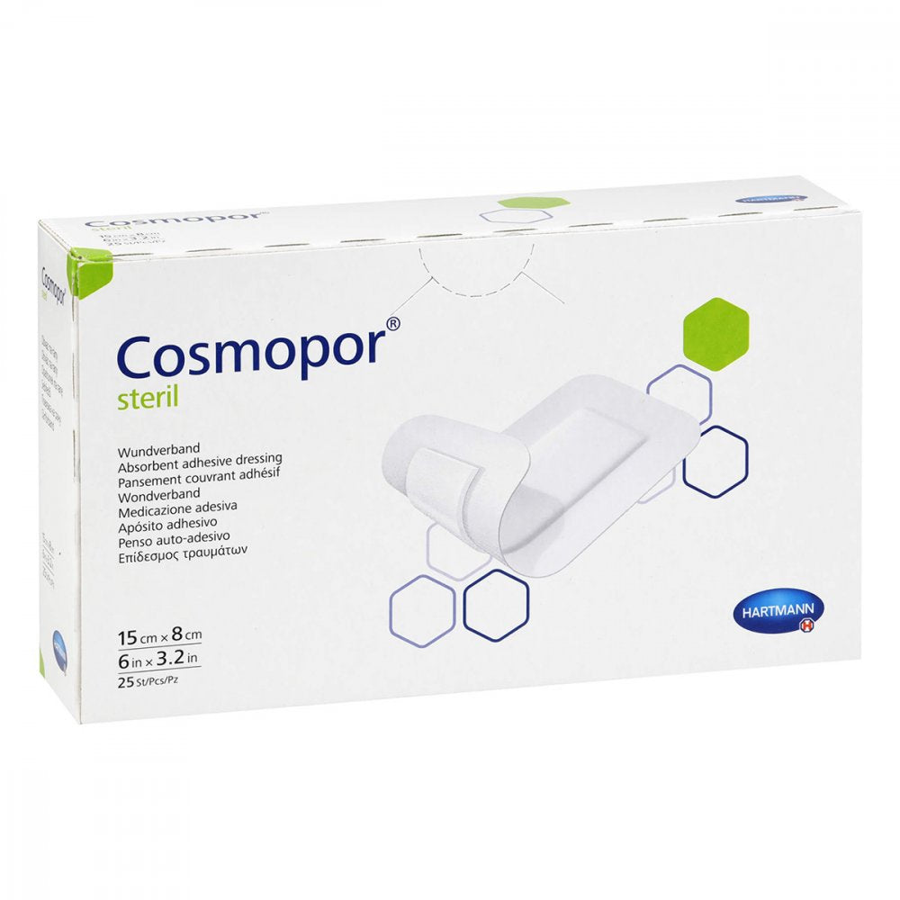 Das Produktfoto zeigt Cosmopor Steril Wundverband 8x15 Cm (25 stk) PZN 14374307